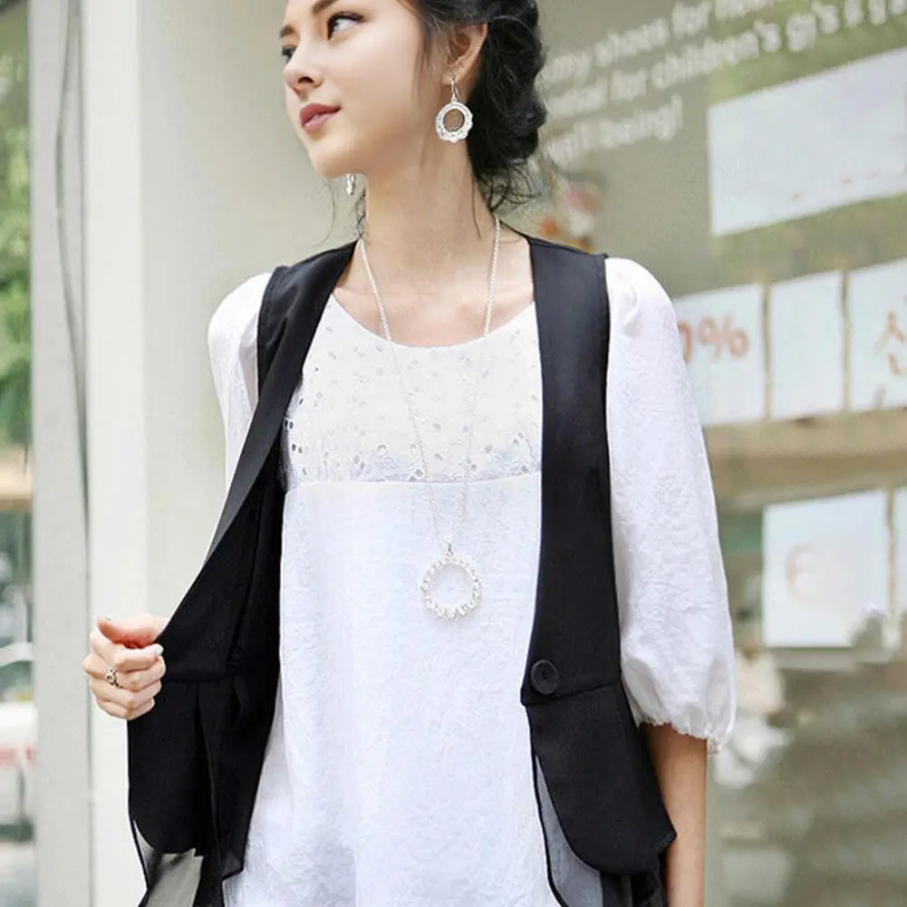 Pleated Ruffle Mesh 2024 Women Vest Button Sleeveless Jacket Slim Fit Suit Coat 2024 Women Vest Button Sleeveless Suit Jacket