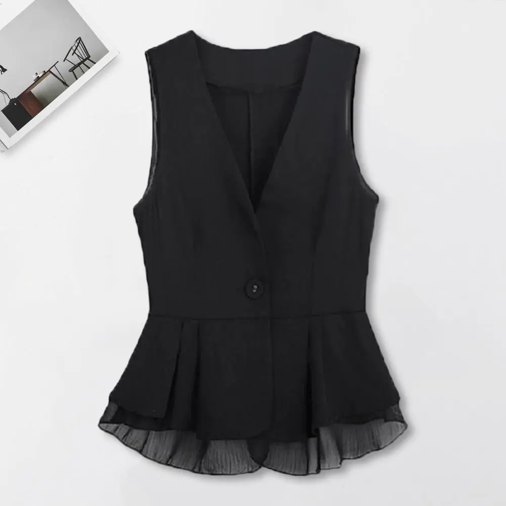 Pleated Ruffle Mesh 2024 Women Vest Button Sleeveless Jacket Slim Fit Suit Coat 2024 Women Vest Button Sleeveless Suit Jacket