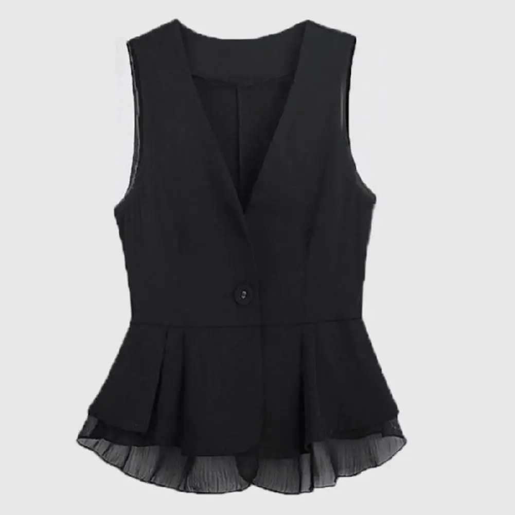 Pleated Ruffle Mesh 2024 Women Vest Button Sleeveless Jacket Slim Fit Suit Coat 2024 Women Vest Button Sleeveless Suit Jacket