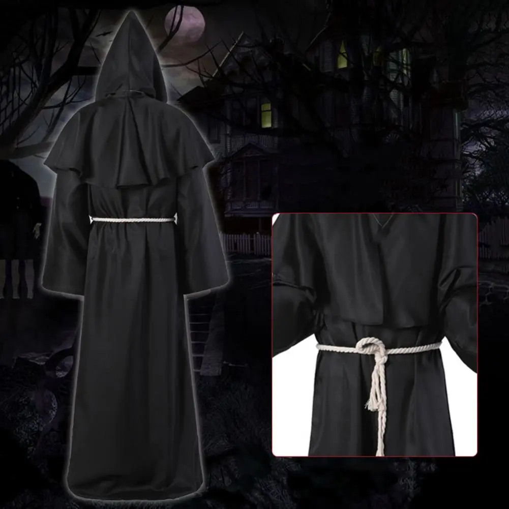 Medieval Style Robe Set Renaissance Inspired Robe Hooded Long Sleeves Medieval Monk Witch Pastor Parties Role Play Costume