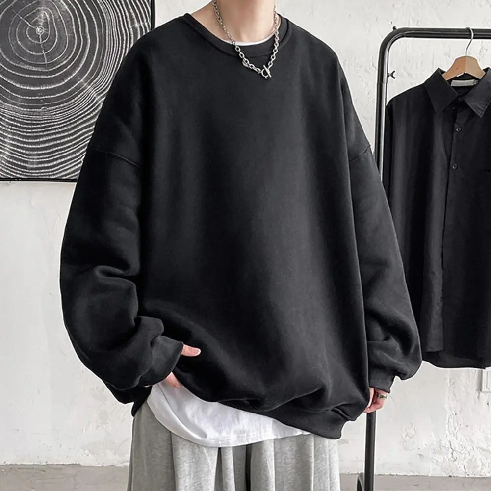 Men Sweatshirt Men Fall Sweatshirt Cozy Unisex Sweatshirt Thick Warm Stylish Men's Fall/winter Top for Couples Loose Fit Solid