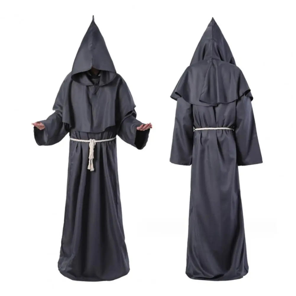 Medieval Style Robe Set Renaissance Inspired Robe Hooded Long Sleeves Medieval Monk Witch Pastor Parties Role Play Costume