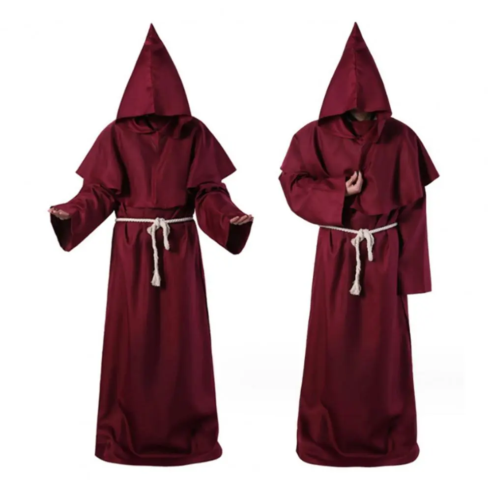 Medieval Style Robe Set Renaissance Inspired Robe Hooded Long Sleeves Medieval Monk Witch Pastor Parties Role Play Costume