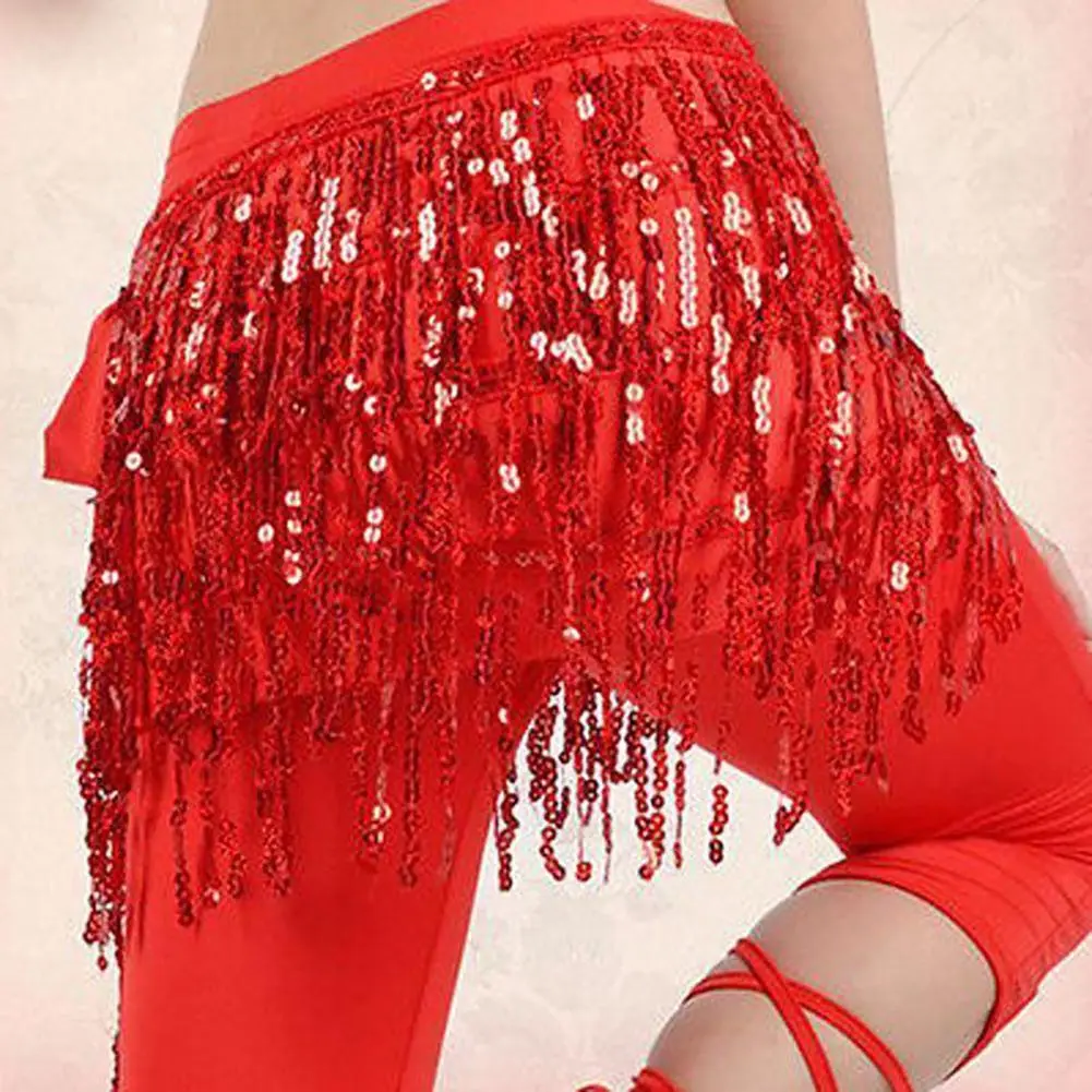 Belly Skirt Sequins Women Belly Dance Hip Scarf Eye-catching Viscose Belly Dance Hip Scarf Waist Chain Wrap Adult Dance Wear