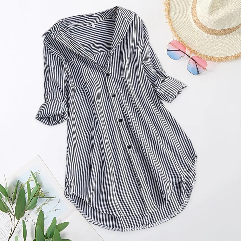 2023 Women Casual Shirt Breast Pocket Women Top M to 4XL Loose Fit Casual Ladies Blouse Top Female Basic Shirt Women Blouse