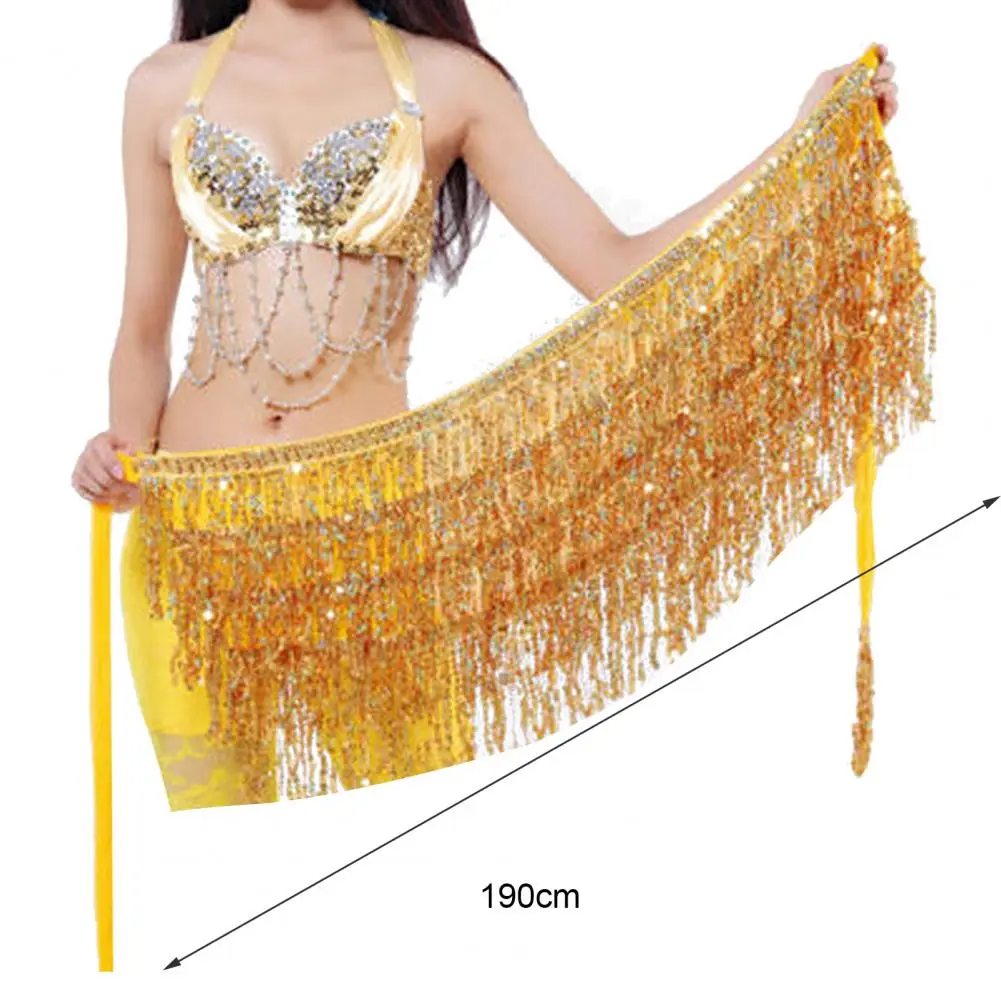 Belly Skirt Sequins Women Belly Dance Hip Scarf Eye-catching Viscose Belly Dance Hip Scarf Waist Chain Wrap Adult Dance Wear