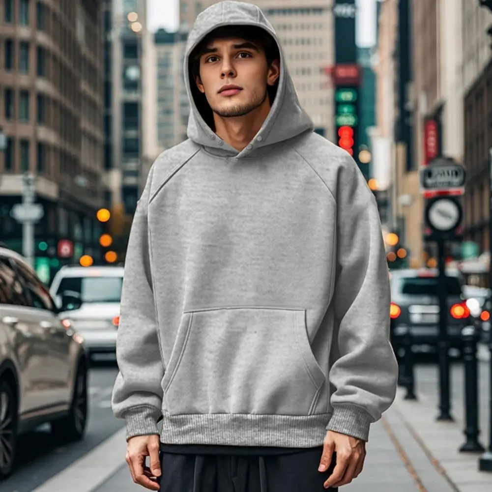 2025 autumn Men Hoodie Stylish Men Hooded Sweatshirt Men's Solid Color Hoodie with Large Front Pocket for Autumn Winter Street