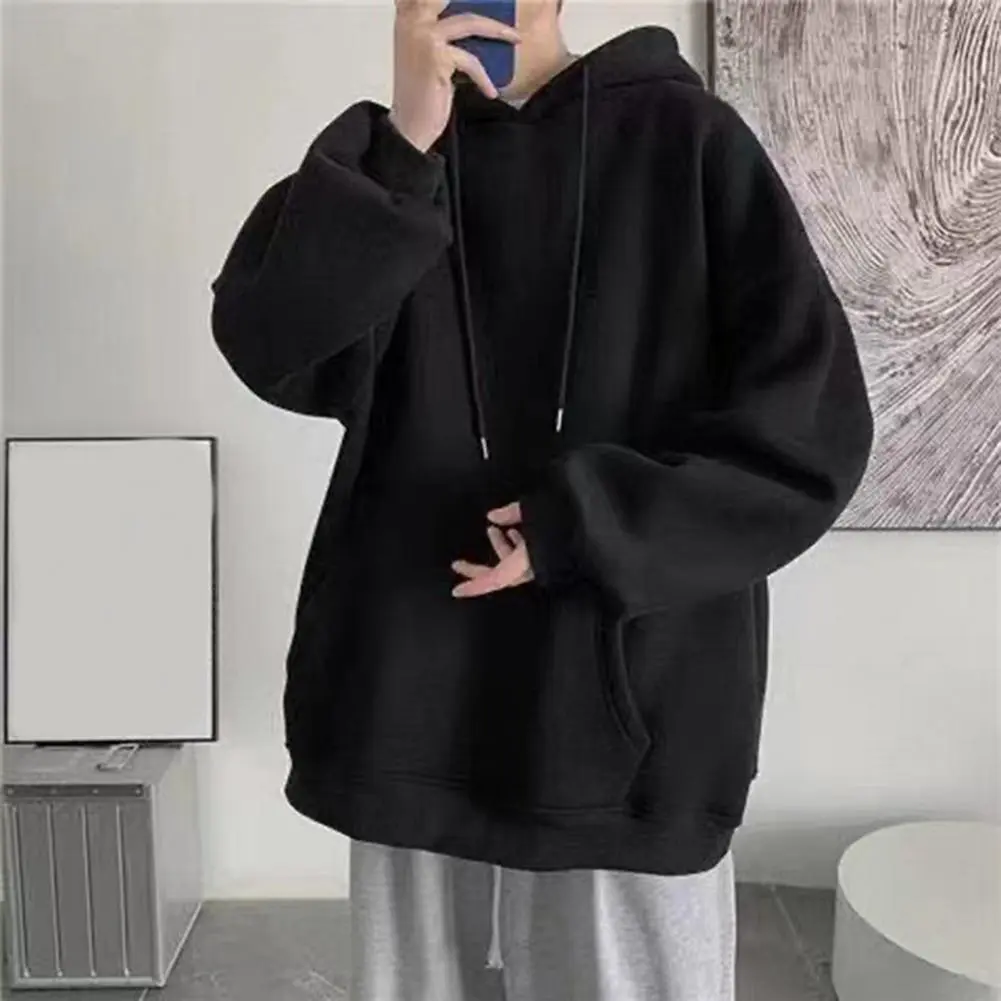 2025 Men Autumn Hoodie Solid Color Hooded Long Sleeves Loose Pocket Keep Warm Thick Plus Size Casual Men Winter Hoodie Male Clot