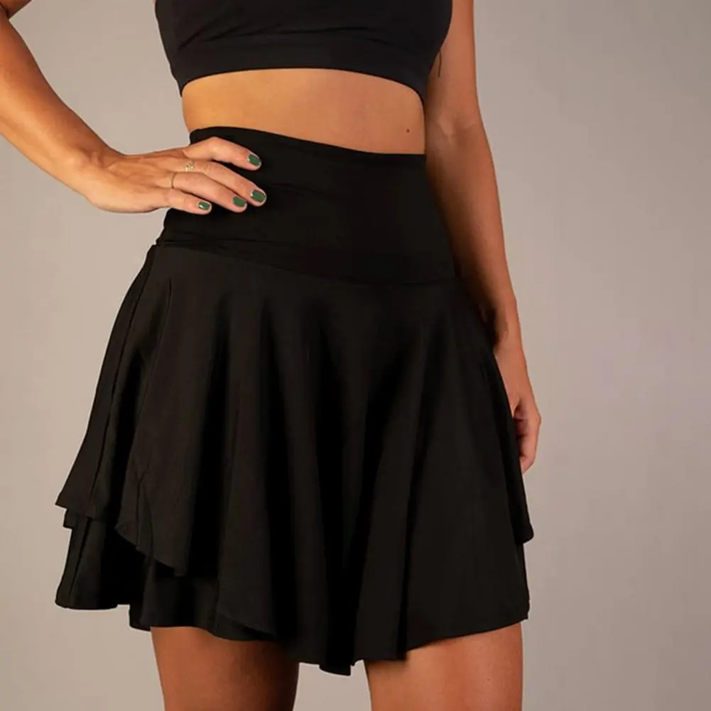 2025 Women Mini Skirt Anti-exposure Double Layers High Waist Wide Band Workout Skirt Tummy Control Cheering Dance Women Skirt