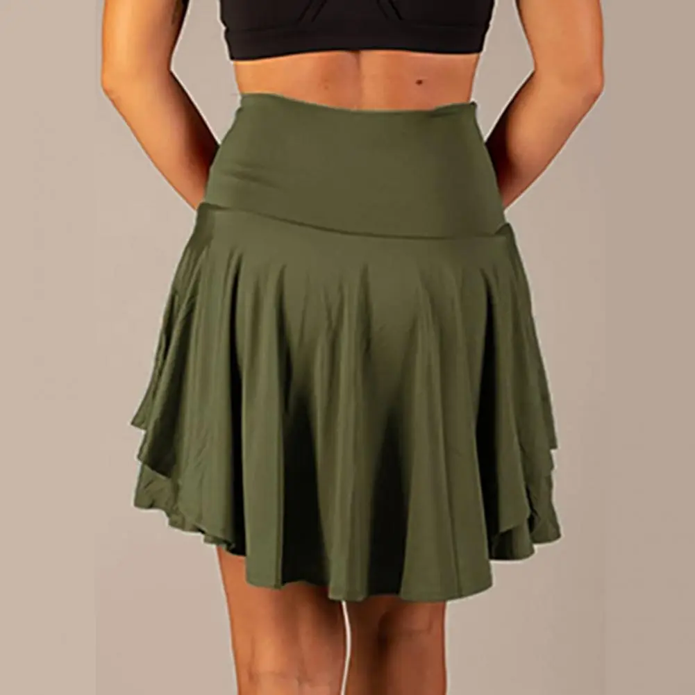 2025 Women Mini Skirt Anti-exposure Double Layers High Waist Wide Band Workout Skirt Tummy Control Cheering Dance Women Skirt