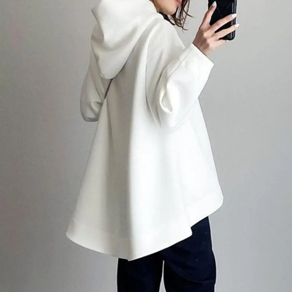Women Hoodie Autumn Solid Color Hoodie Top Hooded Drawstring Long Sleeve Pockets Irregular Hem Casual Pullover Sweatshirt