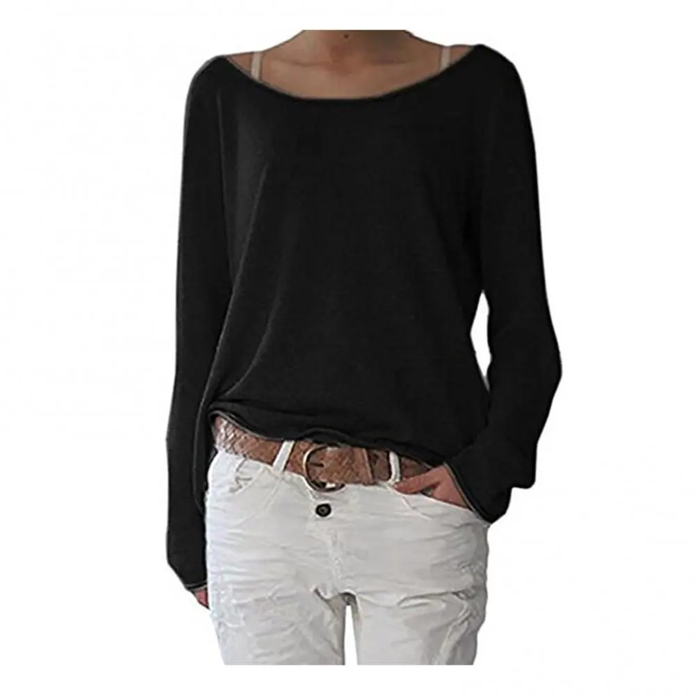 Women Knitted T-shirt Solid Color Round Neck Long Sleeved Knitted Bottoming Top Thin Spring Summer Sweater Casual Loose Blouse