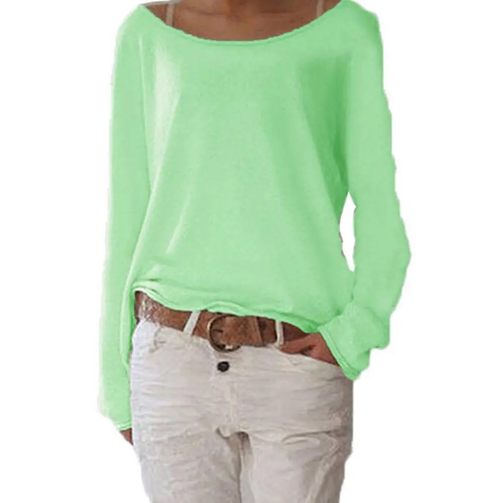 Women Knitted T-shirt Solid Color Round Neck Long Sleeved Knitted Bottoming Top Thin Spring Summer Sweater Casual Loose Blouse