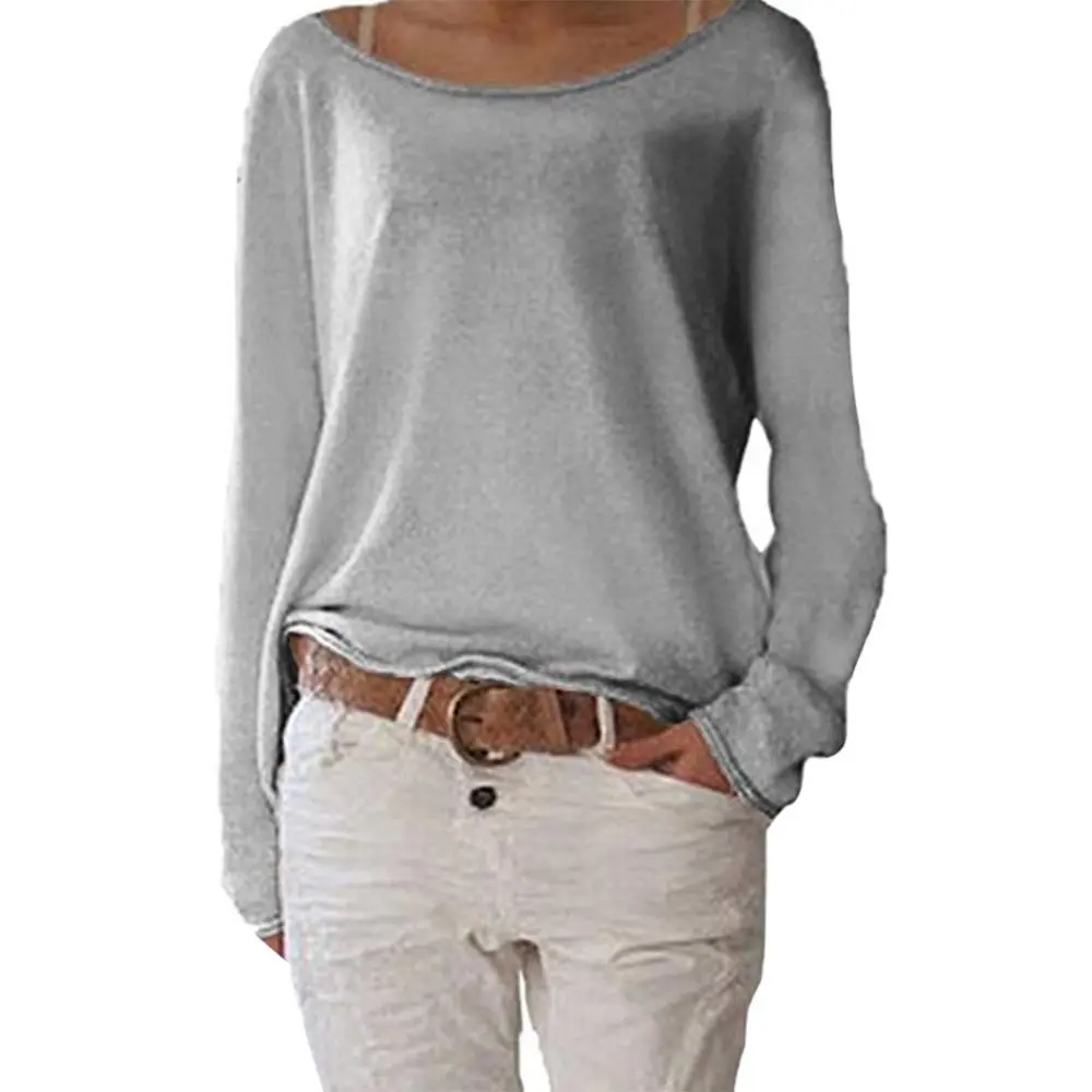 Women Knitted T-shirt Solid Color Round Neck Long Sleeved Knitted Bottoming Top Thin Spring Summer Sweater Casual Loose Blouse