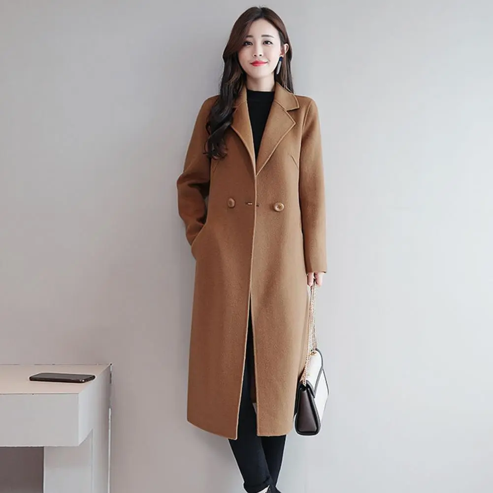 Woolen Lapel Long Coats Fashion Vintage Women Overcoat Korean Notch Collar Elegant Woolen Trench Coat Loose Cardigan Winter Coat