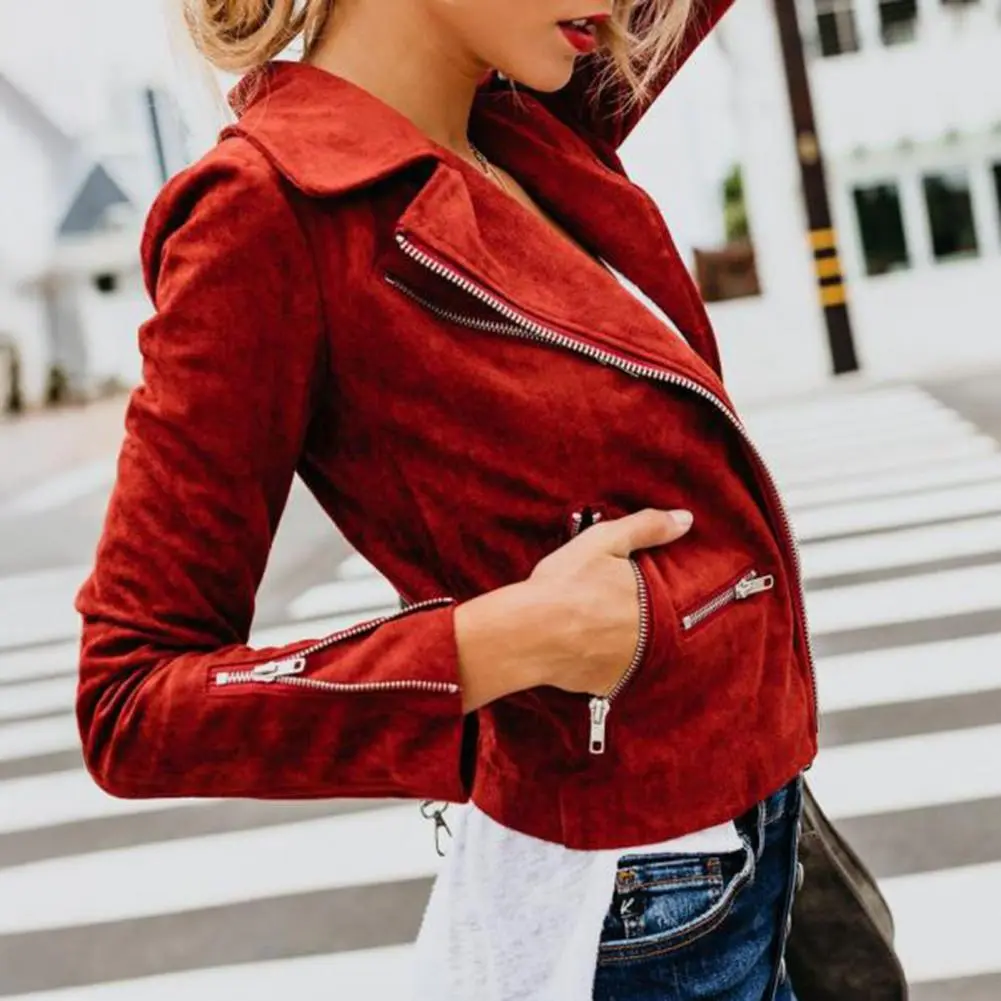 Short Women Jacket Solid Color Women Jacket Stylish Women's Fall Winter Jacket with Zipper Closure Lapel Collar Casual for Long