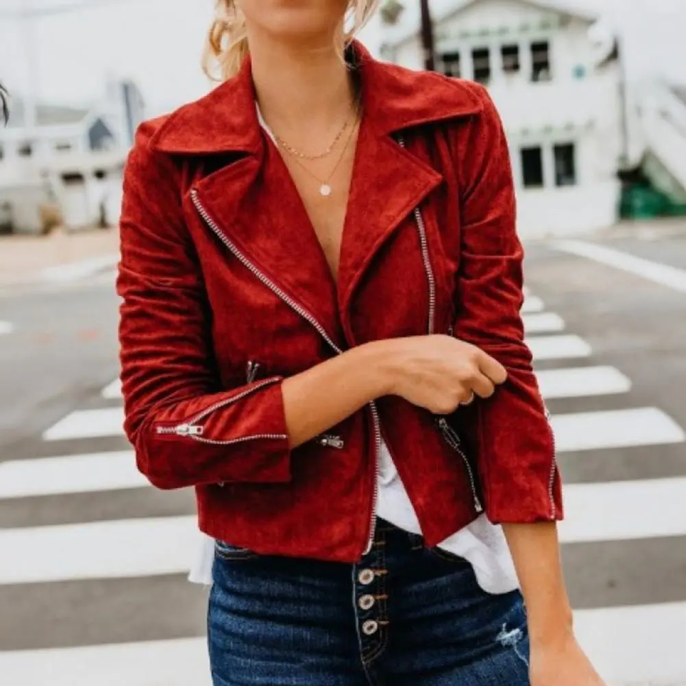 Short Women Jacket Solid Color Women Jacket Stylish Women's Fall Winter Jacket with Zipper Closure Lapel Collar Casual for Long