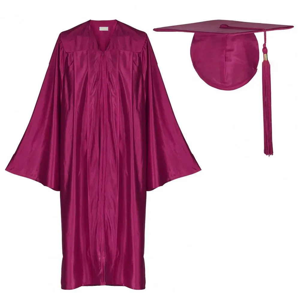 2025 1 Set Unisex Graduation Robe Hat Set V Neck Loose Tassel Year Tag College Bachelor Doctor Master Graduation Ceremony Gown