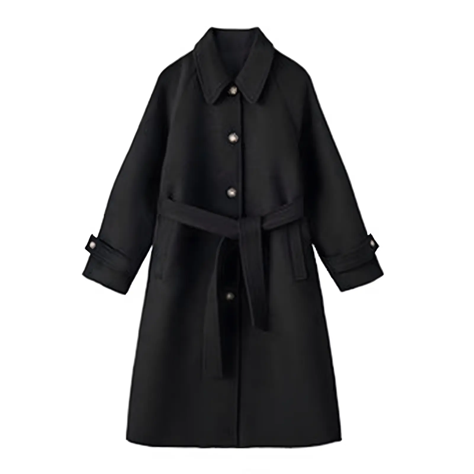 2025 Fashion Korean Women Woolen Jacket With Belt Thick Streetwear Loose Trench Coat Elegant Khaki Black Mid-length Windbreaker