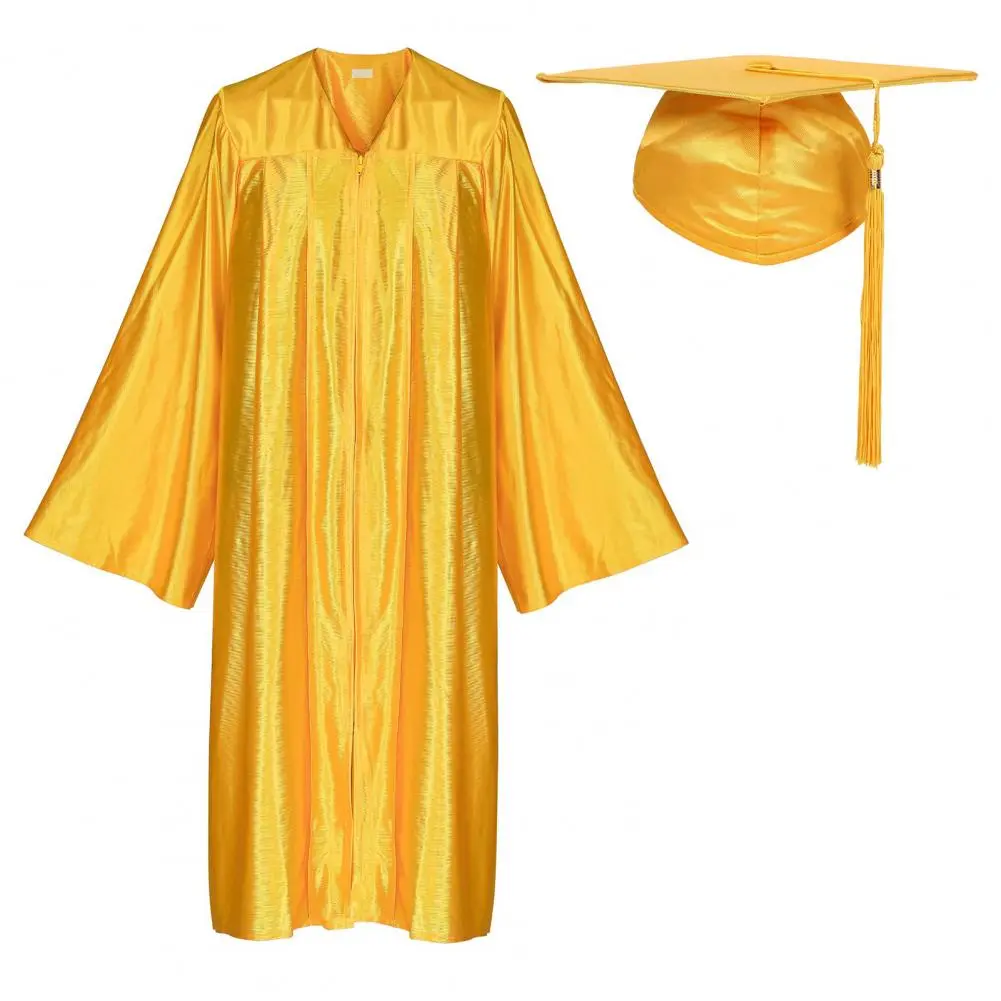 2025 1 Set Unisex Graduation Robe Hat Set V Neck Loose Tassel Year Tag College Bachelor Doctor Master Graduation Ceremony Gown