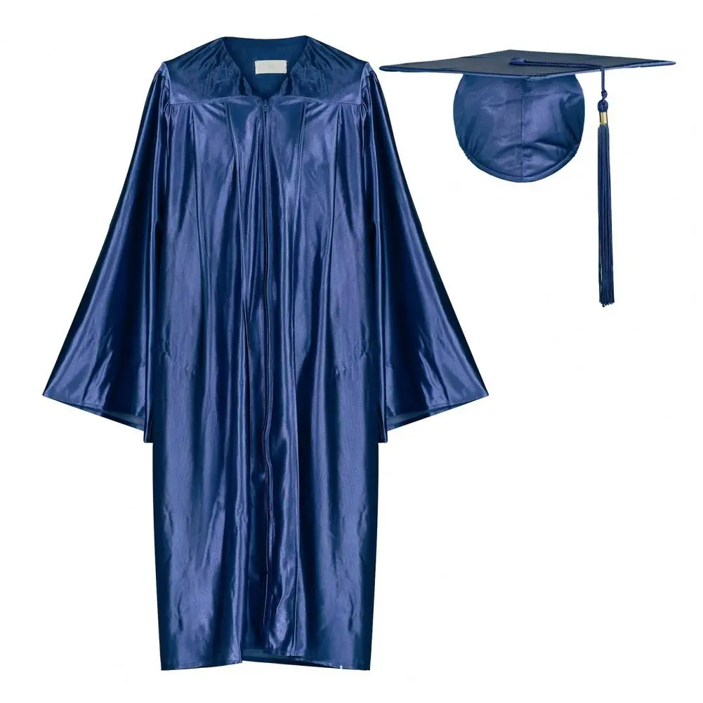 2025 1 Set Unisex Graduation Robe Hat Set V Neck Loose Tassel Year Tag College Bachelor Doctor Master Graduation Ceremony Gown