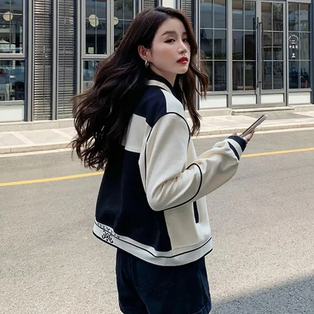 Vintage Women's Jacket Stand Collar Long sleeved Spring Jackets Coat Casual Single breasted Hip Hop Outerwears Chic Tops