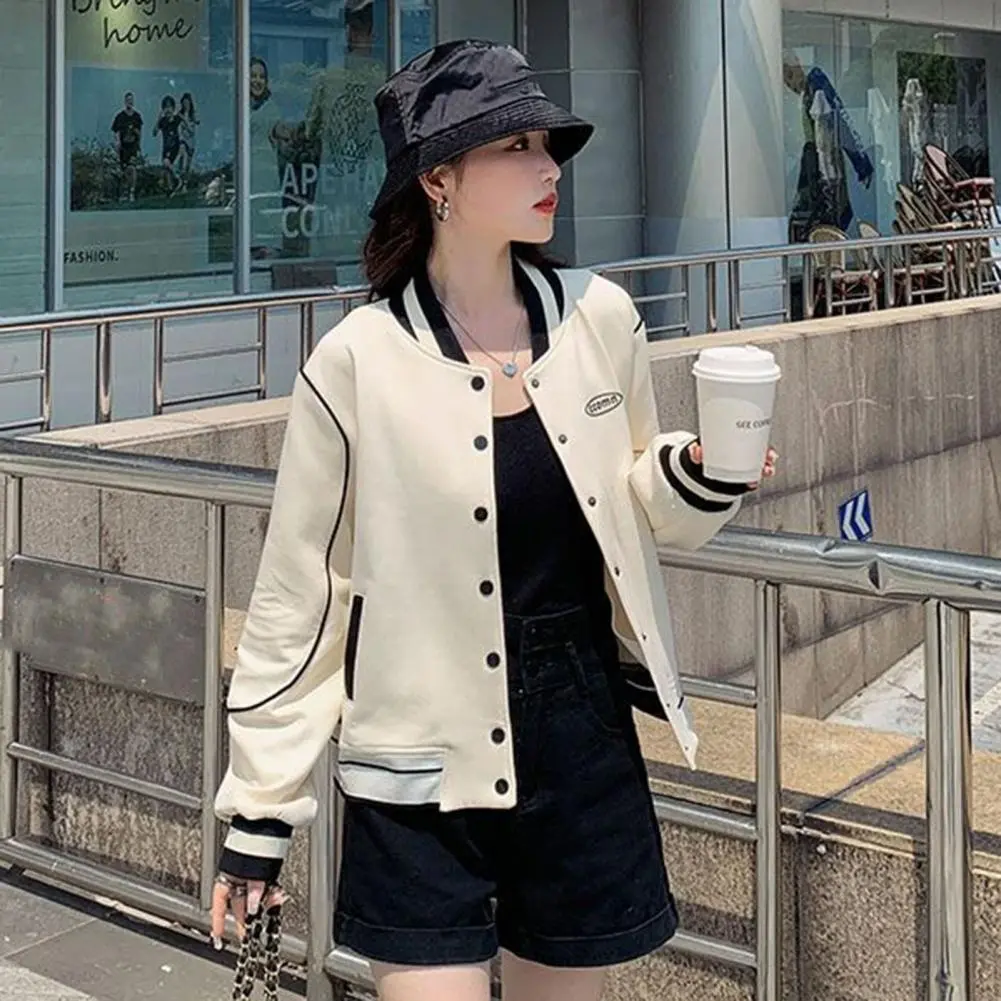 Vintage Women's Jacket Stand Collar Long sleeved Spring Jackets Coat Casual Single breasted Hip Hop Outerwears Chic Tops
