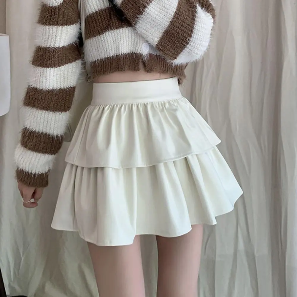 Korean Style Faux Leather Mini Skirt Beige/Black/Coffee Pleated Hem Women Short Skirt Spring Autumn High Waist Leather Skirts