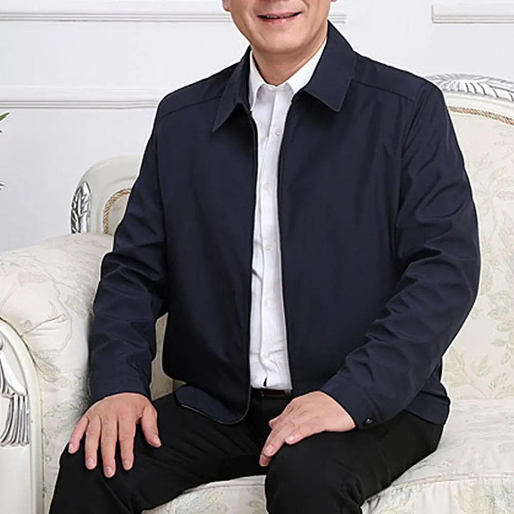 Middle Aged Elderly Thin Jacket Coat Casual Men Autumn Turn Down Collar Long Sleeve Pocket Zipper Thin Jacket Men's Clothing