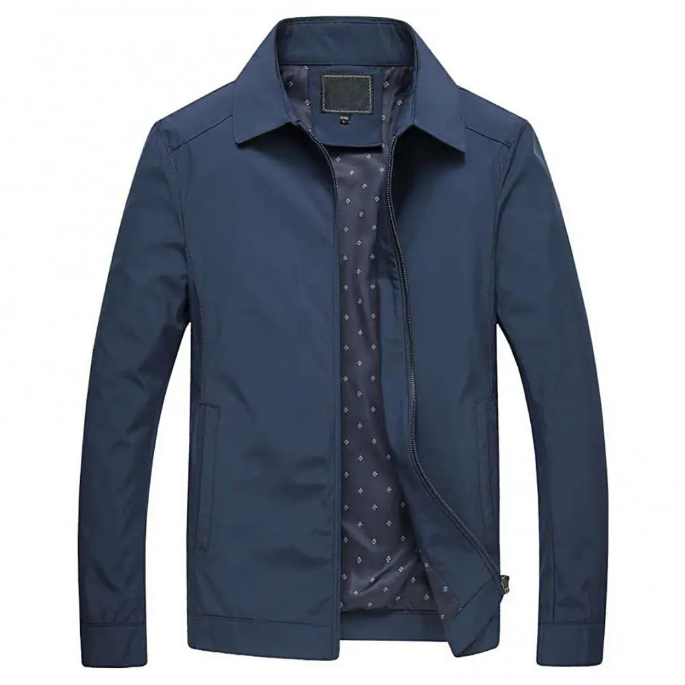 Middle Aged Elderly Thin Jacket Coat Casual Men Autumn Turn Down Collar Long Sleeve Pocket Zipper Thin Jacket Men's Clothing