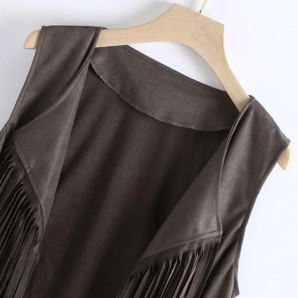 2025 Women Fringed Waistcoat Vintage Tassel Vest 70s Faux Suede Rivets Sleeveless Fringe Jacket Waistcoat Street Fringed Vest