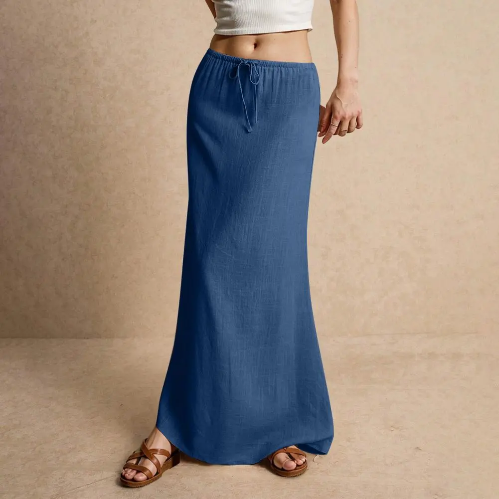 Women Maxi Skirt Drawstring A-Line Solid Color Long Maxi Skirt Bodycon Long Skirt Beach Women's Leisure Casual Skirts