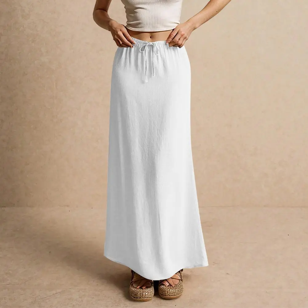 Women Maxi Skirt Drawstring A-Line Solid Color Long Maxi Skirt Bodycon Long Skirt Beach Women's Leisure Casual Skirts