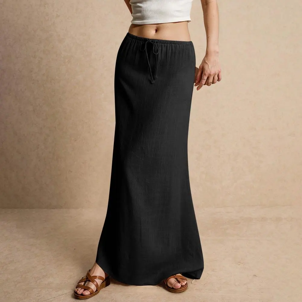 Women Maxi Skirt Drawstring A-Line Solid Color Long Maxi Skirt Bodycon Long Skirt Beach Women's Leisure Casual Skirts