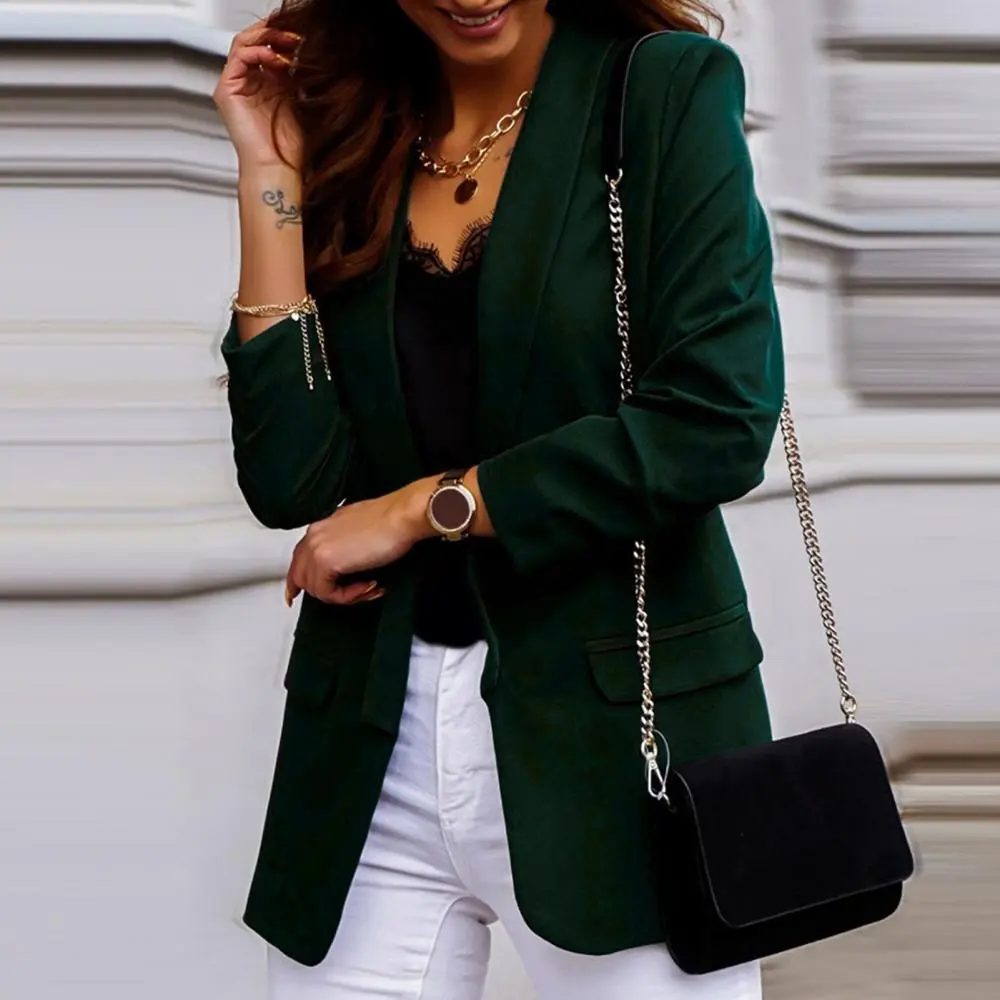 Chic Women Jacket Chic Lady Autumn Lapel Solid Color Slim Fit Coat Long Sleeve Caot Offie Lady Casual Suit Jacket