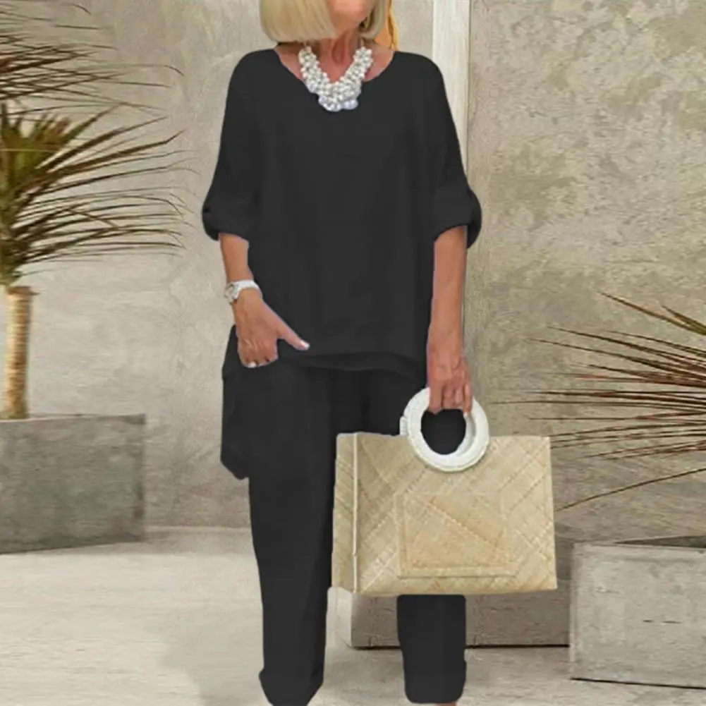 Women Shirt Pants Set Elegant O Neck Short Sleeve Blouses Pants Sets Outifits Top Long Trousers Suits Female All Match Tracksuit