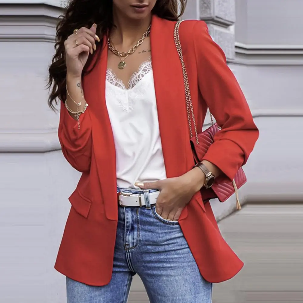 Chic Women Jacket Chic Lady Autumn Lapel Solid Color Slim Fit Coat Long Sleeve Caot Offie Lady Casual Suit Jacket