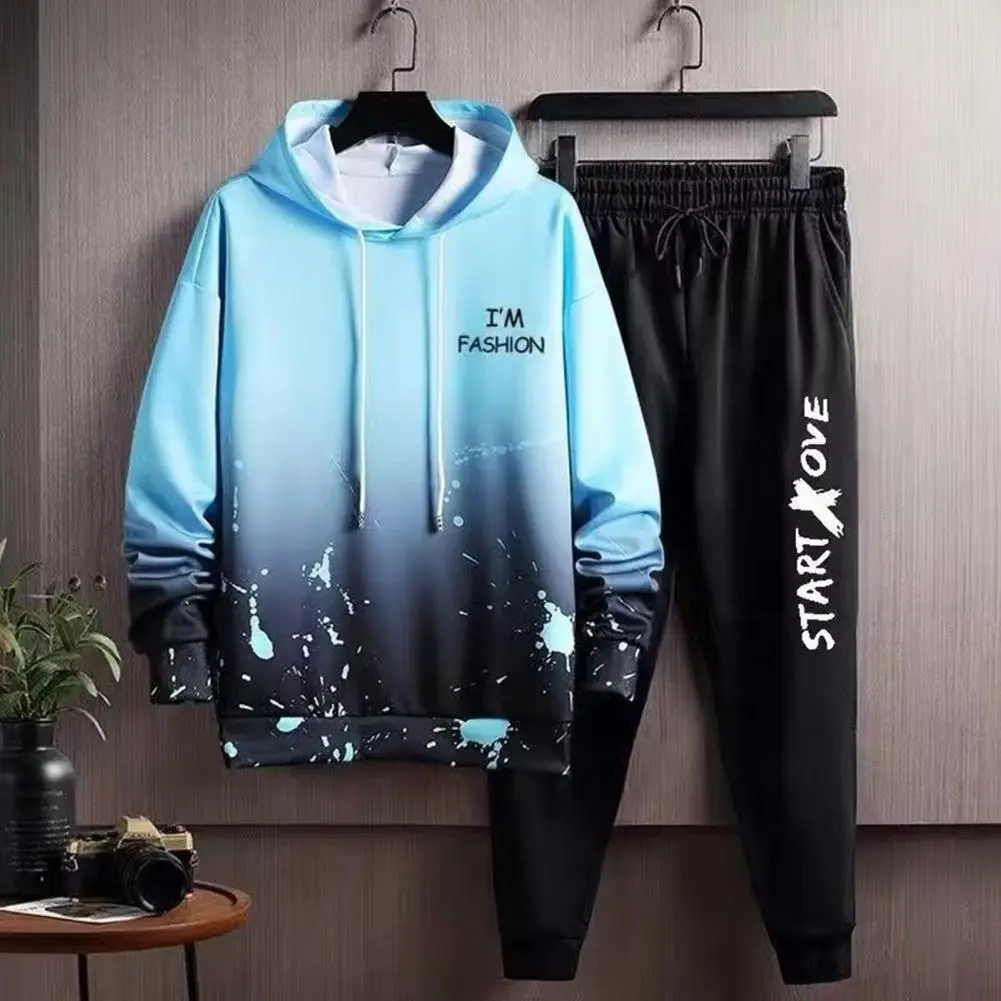 Man Set Hoodie Pants Set Soft Two-Pieces Drawstring Casual Solid Color SweatSuit Men Fashion Sportswear Brand Set Tracksuit Male