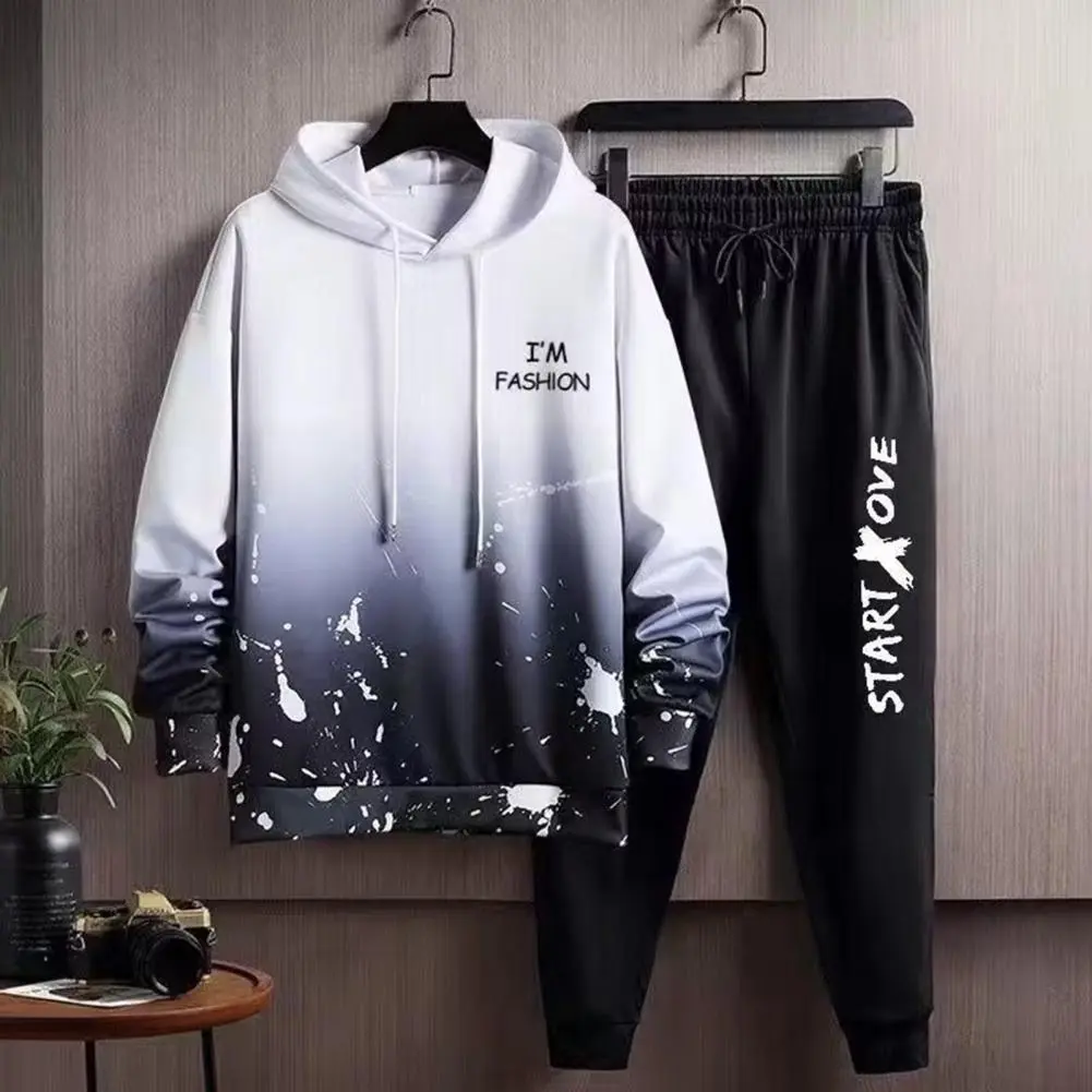 Man Set Hoodie Pants Set Soft Two-Pieces Drawstring Casual Solid Color SweatSuit Men Fashion Sportswear Brand Set Tracksuit Male