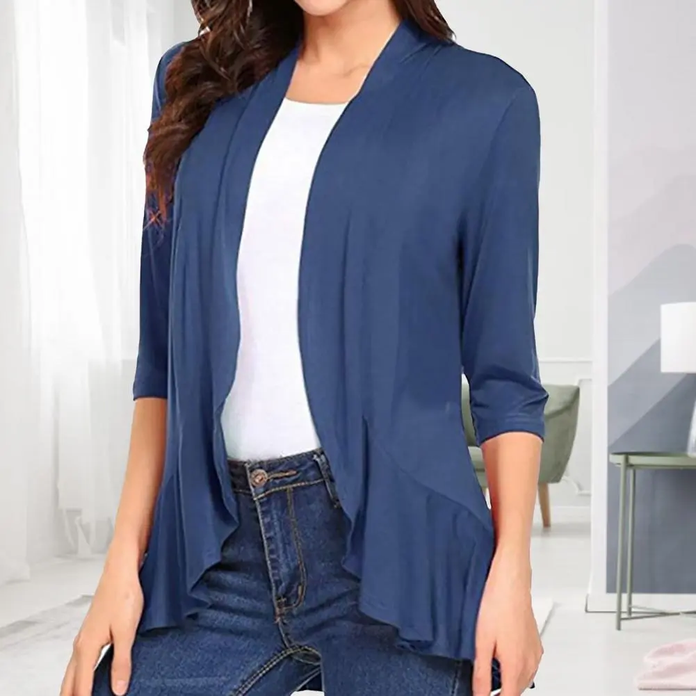 Ruffle Lady Cardigan Women Coat Open Stitch Long Sleeves Warm Elastic Loose Irregular Hem Women Cardigan Comfortable Spring Coat