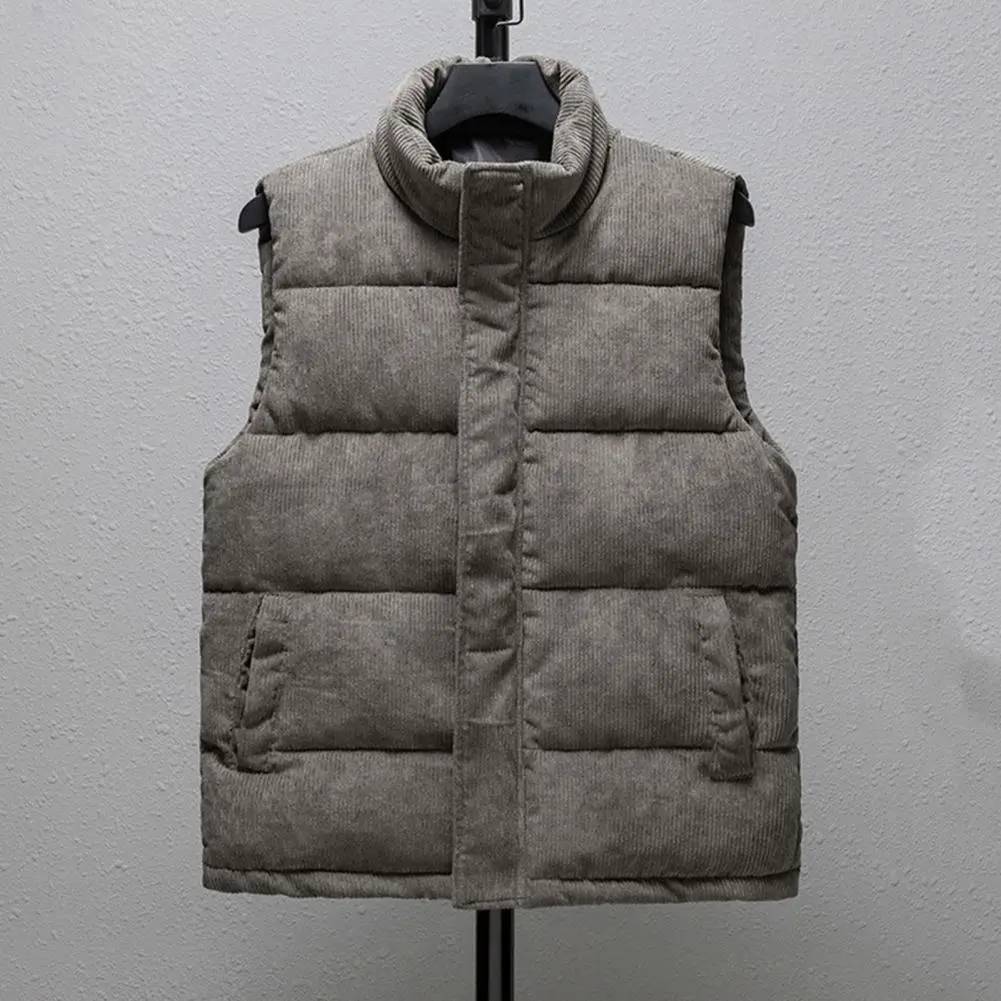 Corduroy Men Vest Thicken Cotton Padded Autumn Sleveeless Jacket Thermal Zipper Men Winter Waistcoat High Collar Winter Vest