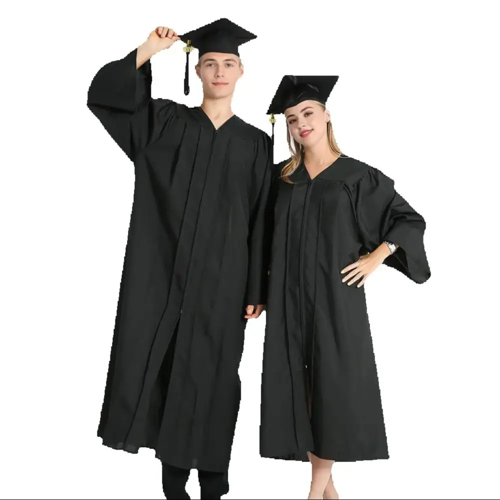 2025 Graduation Gown And Cap Set V Neck Knee Length Student Graduation Robe Doctor Master Graduation Bachelor Cap Gown Set