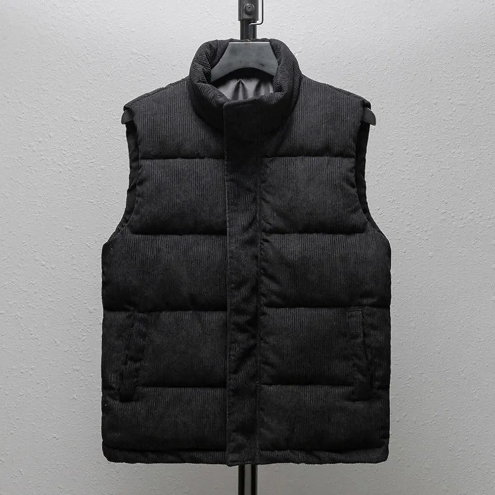 Corduroy Men Vest Thicken Cotton Padded Autumn Sleveeless Jacket Thermal Zipper Men Winter Waistcoat High Collar Winter Vest