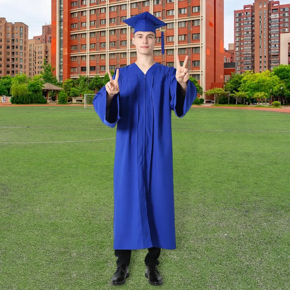 2025 Graduation Gown And Cap Set V Neck Knee Length Student Graduation Robe Doctor Master Graduation Bachelor Cap Gown Set