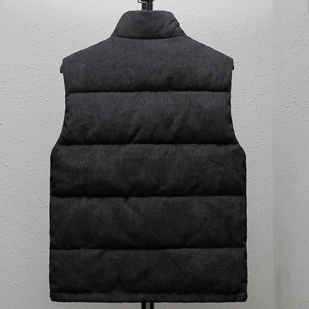 Corduroy Men Vest Thicken Cotton Padded Autumn Sleveeless Jacket Thermal Zipper Men Winter Waistcoat High Collar Winter Vest