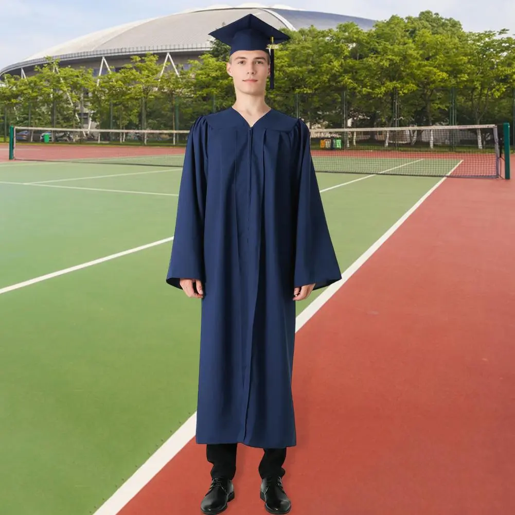 2025 Graduation Gown And Cap Set V Neck Knee Length Student Graduation Robe Doctor Master Graduation Bachelor Cap Gown Set