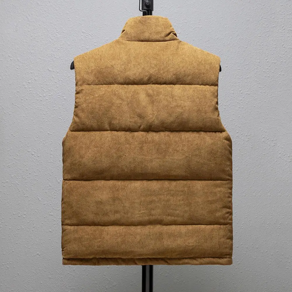 Corduroy Men Vest Thicken Cotton Padded Autumn Sleveeless Jacket Thermal Zipper Men Winter Waistcoat High Collar Winter Vest