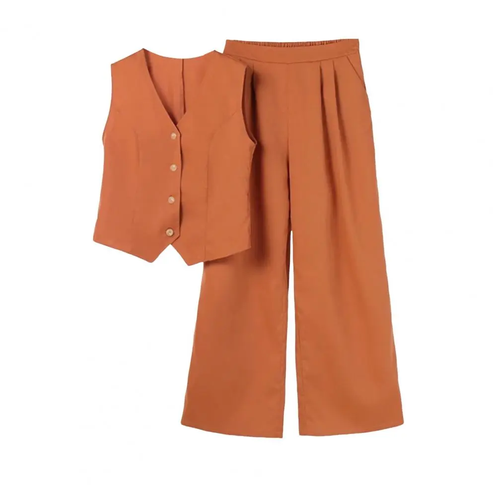 Women Two-piece Suit V Neck Waistcoat Pants Set Sleevless Top Trousers Set OL Commuting Style Lady Casual Outfit Women Tracksuit