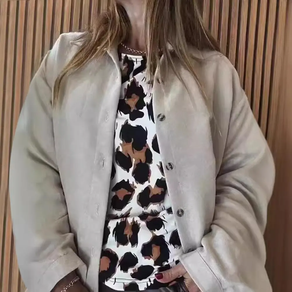 Faux Suede Velvet Women Jacket Thermal Long Sleeved Commuting Velvet Lined Single-breasted Cardigan Front Placket Winter Jacket