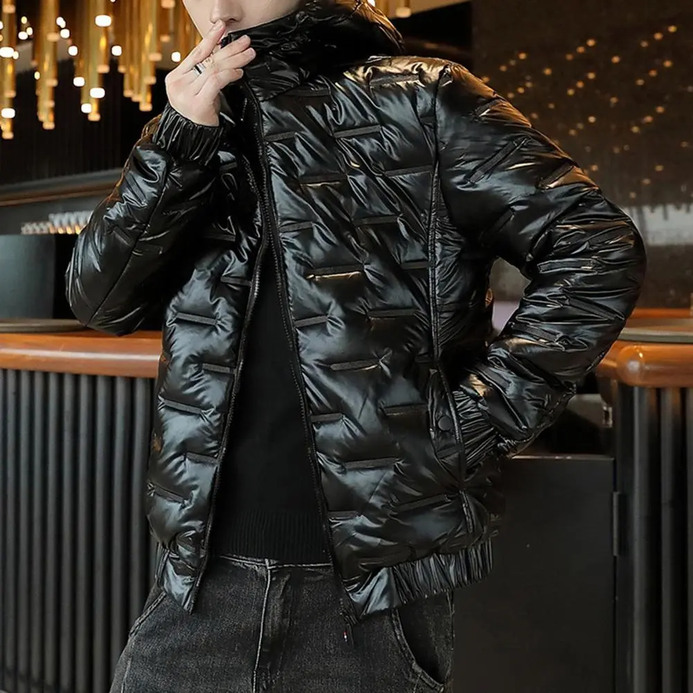 Cotton Coat Hooded Smooth Surface Casual Men Winter Coat Cold-proof Padded Parkas Hooded Men Winter Jacket Short Overcoat